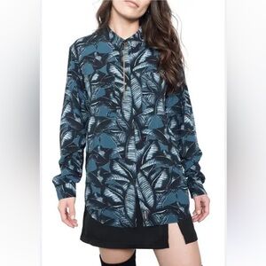 Wildfang NWT Empower Midnight Palm Long Sleeve Button UP Shirt Size 1X